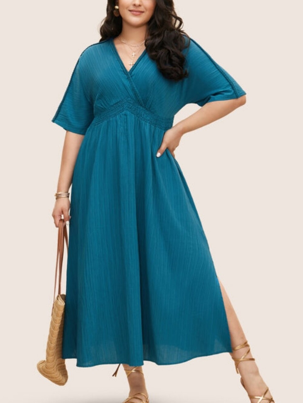 V-Neck Maxi Dress with Elastic Waist